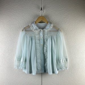 Vintage l 50s S Luxite Sheer Nylon Ruffle Lace Peter Pan Collar Pinup Bed Jacket